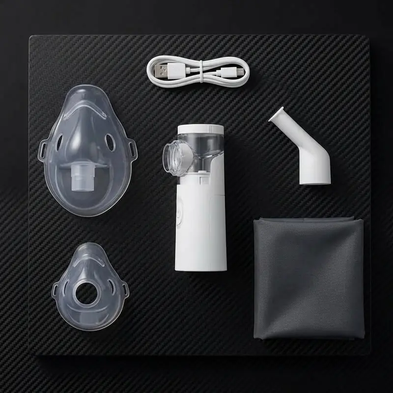 Knolling flat-lay photograph of Nebu Ease unboxing kit contents